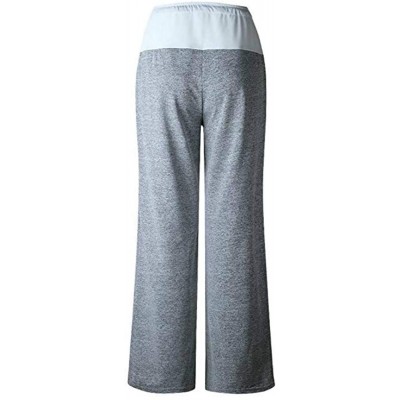 Bottoms Women's Comfy High Waist Casual Loose Drawstring Wide Leg Lounge Pants - Grey - C91969ZST3Z