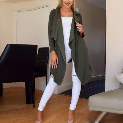 Tops Loose Solid Irregular Hem Cardigan Women with Lapel Coat Trench Coat Tops - Green - CI18I5TI9LC