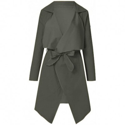 Tops Loose Solid Irregular Hem Cardigan Women with Lapel Coat Trench Coat Tops - Green - CI18I5TI9LC