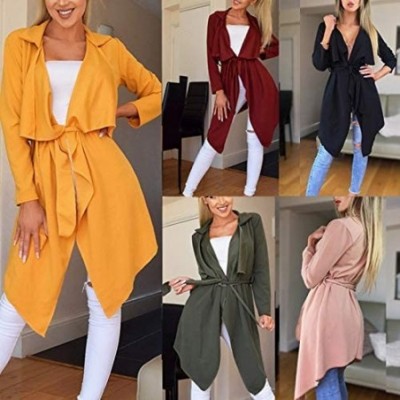 Tops Loose Solid Irregular Hem Cardigan Women with Lapel Coat Trench Coat Tops - Green - CI18I5TI9LC