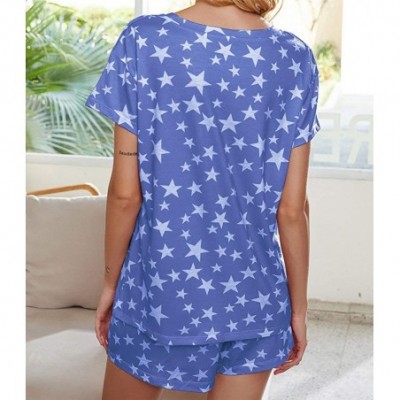 Sets Women's Summer Star Print Short Sleeve Top and Shorts Pajama Set - Blue - C8199ZOA3OS