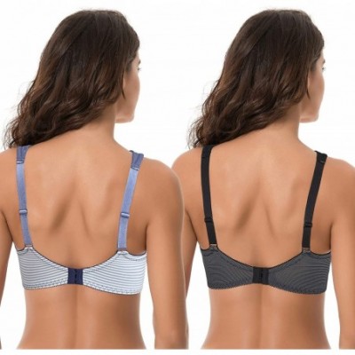 Bras Plus Size Unlined Underwire Lace Bra with Padded Shoulder Straps-2PK - Grey Print- Navy Print(2 Pack) - C318U50589R