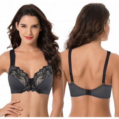 Bras Plus Size Unlined Underwire Lace Bra with Padded Shoulder Straps-2PK - Grey Print- Navy Print(2 Pack) - C318U50589R