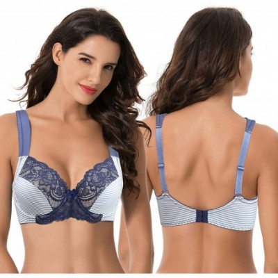 Bras Plus Size Unlined Underwire Lace Bra with Padded Shoulder Straps-2PK - Grey Print- Navy Print(2 Pack) - C318U50589R