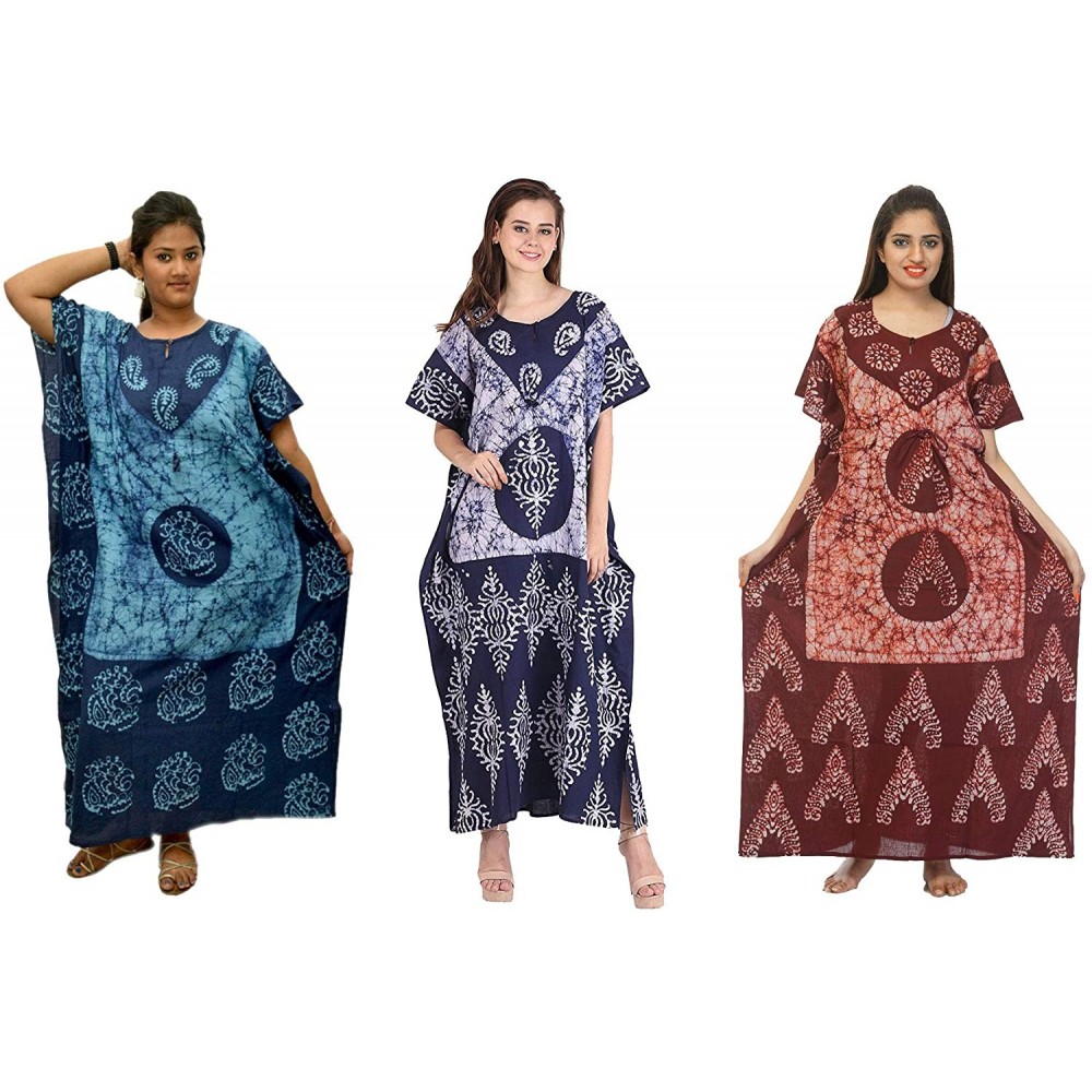 Nightgowns & Sleepshirts Cotton Caftan/Kaftan Combo 3 Dress Long Maxi Gown Beach Cover Up One Size - Combo-121 - CX18O2GW36G