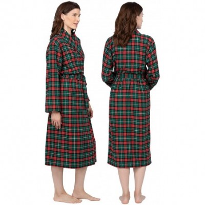 Robes Cotton Flannel Robe Womens - Soft Yarn Dyed Plaid - Red/Green Plaid - CU18QHAAI3O