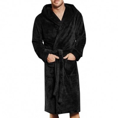 Robes Mens Fashion Long Sleeve Fleece Solid Front Open Plush Collar Shawl Bathrobe - Black - CB1943WRO2D