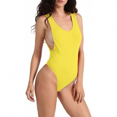 Shapewear Womens Sexy Lingerie Thong Bodysuit Fitted with Low Cut Sides S-3XL Made in USA - Yellow - CN18835ALLL