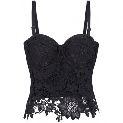 Bustiers & Corsets Women's Floral Lace Corset Crop Top Bustier Punk Club - Black - CH183YERDTT