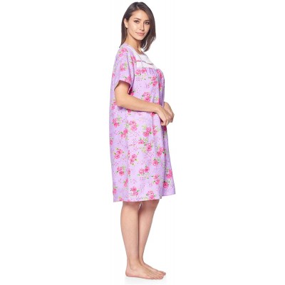 Robes Women's Zipper Front House Dress Short Sleeves Duster Lounger Housecoat Robe - Floral Lilac Purple - CB18RIZEQ4M