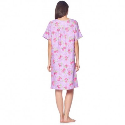 Robes Women's Zipper Front House Dress Short Sleeves Duster Lounger Housecoat Robe - Floral Lilac Purple - CB18RIZEQ4M