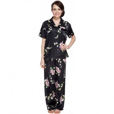 Sets Women's Short Sleeve Classic Satin Pajama Set - Black - CI12GGL1R1T