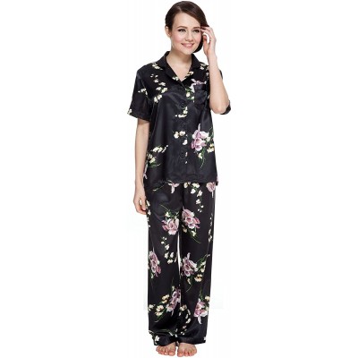 Sets Women's Short Sleeve Classic Satin Pajama Set - Black - CI12GGL1R1T