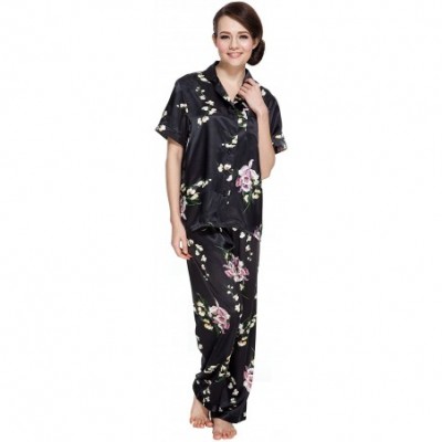 Sets Women's Short Sleeve Classic Satin Pajama Set - Black - CI12GGL1R1T