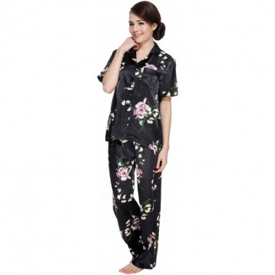 Sets Women's Short Sleeve Classic Satin Pajama Set - Black - CI12GGL1R1T