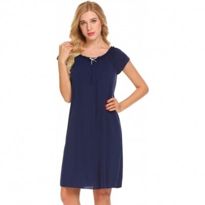 Nightgowns & Sleepshirts Nightshirt Women's Soft Sleepwear Casual Loungewear Short Sleeve Nightgown - Navy Blue-7635 - C91924...