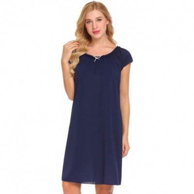 Nightgowns & Sleepshirts Nightshirt Women's Soft Sleepwear Casual Loungewear Short Sleeve Nightgown - Navy Blue-7635 - C91924...