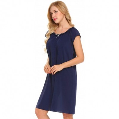 Nightgowns & Sleepshirts Nightshirt Women's Soft Sleepwear Casual Loungewear Short Sleeve Nightgown - Navy Blue-7635 - C91924...