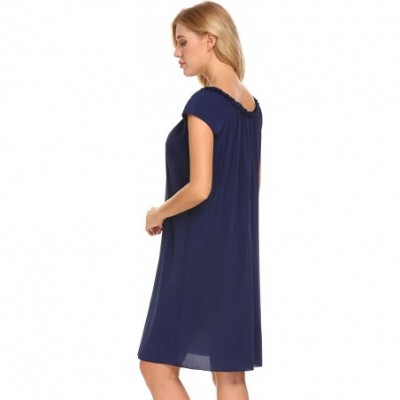 Nightgowns & Sleepshirts Nightshirt Women's Soft Sleepwear Casual Loungewear Short Sleeve Nightgown - Navy Blue-7635 - C91924...