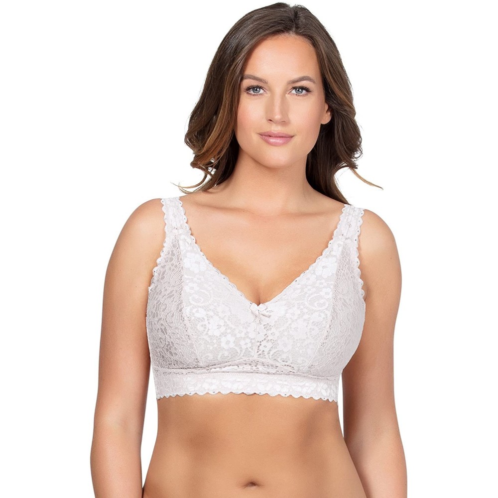 Bras Adriana Women's Full Figured Supportive Wirefree Lace Bralette J-Hook Style P5482 - Pearl White - CM1805CO4AX