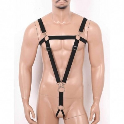 G-Strings & Thongs Men's Y-Shaped Wrestling Singlet Monokini Full Body Chest Straps High Cut Thongs Bodysuit - Black - CL199C...