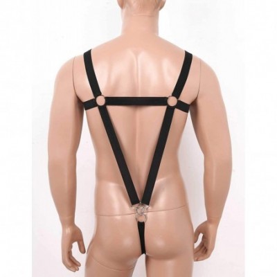 G-Strings & Thongs Men's Y-Shaped Wrestling Singlet Monokini Full Body Chest Straps High Cut Thongs Bodysuit - Black - CL199C...