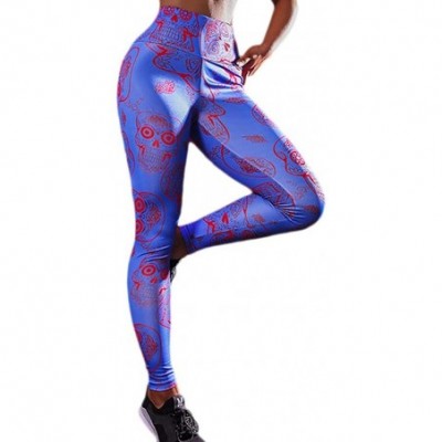 Panties Yoga Pants for Womens- Running Sport Gym Stretch Workout Printed Tummy Fitness Athletic Legging Trousers - Blue - CI1...