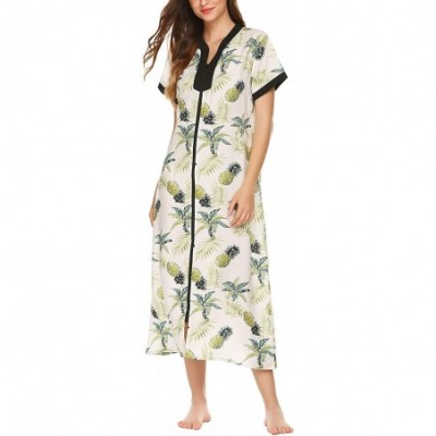 Robes Women Nightgown Zip Front Robe Long Full Length Maxi Cotton Summer Duster Coat - Pat4 - CP18WMLM98W