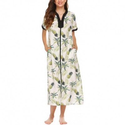 Robes Women Nightgown Zip Front Robe Long Full Length Maxi Cotton Summer Duster Coat - Pat4 - CP18WMLM98W