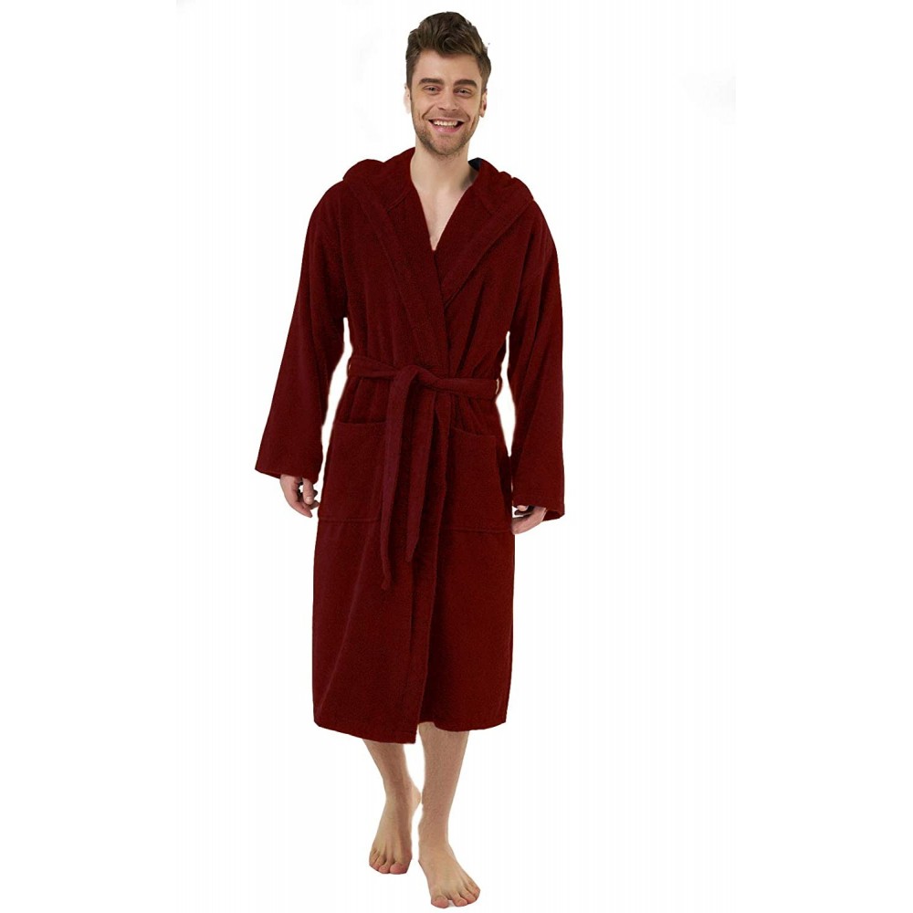 Robes Hooded Terry Velour Bathrobe. Available in Colors - Burgundy - CH11B1LWX63