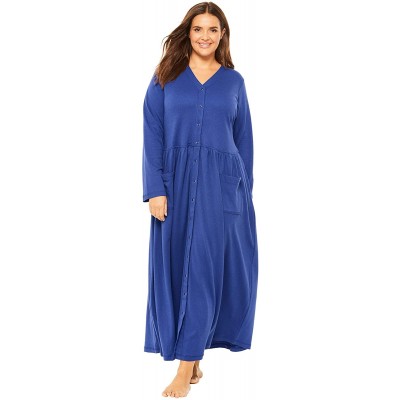 Nightgowns & Sleepshirts Women's Plus Size Long Snap-Front Knit Lounger Nightgown - Blue Sapphire (1065) - CL199SNTM7W