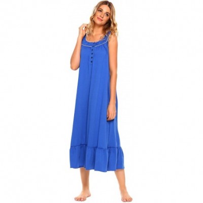 Nightgowns & Sleepshirts Women's Sleeveless Nightgown Sleepwear Pretty Babydoll Pajamas Ruffle Sleep Dress - Dark Blue - CT18...