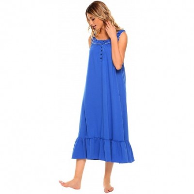 Nightgowns & Sleepshirts Women's Sleeveless Nightgown Sleepwear Pretty Babydoll Pajamas Ruffle Sleep Dress - Dark Blue - CT18...