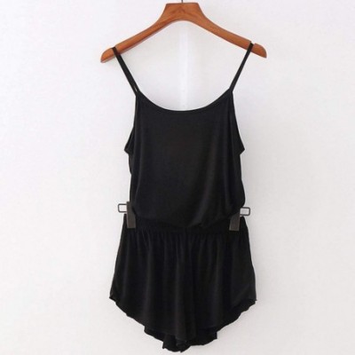 Sets Women Casual Solid Sleeveless Sling Vest Sling Tank Tops and Loose Pant Shorts Pajamas Set Tee Shirt Blouse Black - CP19...