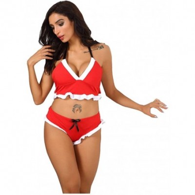 Slips Christmas Lingerie for Women Plus Size Bandage Backless Bra Bow Underwear Set - Red - CC194T80MCM