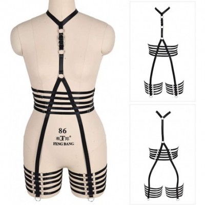 Accessories Women Full Body Bandage Harness Bralette Rave Punk Size Strappy Frame Cage Waist Garter Belts Set - Black - C8197...