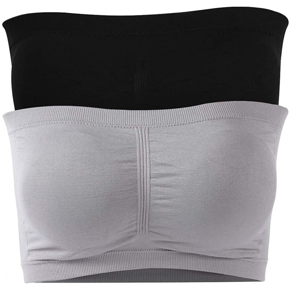 Bras Women's Bandeau Bra Strapless Basic Layer Tube Top Padded Seamless Bra - 2 Pk-black+grey-petite Size Bras - C818RS3M4AR