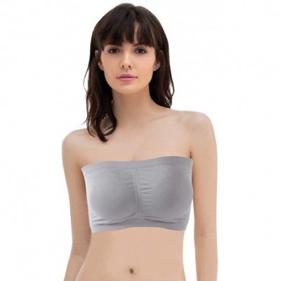 Bras Women's Bandeau Bra Strapless Basic Layer Tube Top Padded Seamless Bra - 2 Pk-black+grey-petite Size Bras - C818RS3M4AR