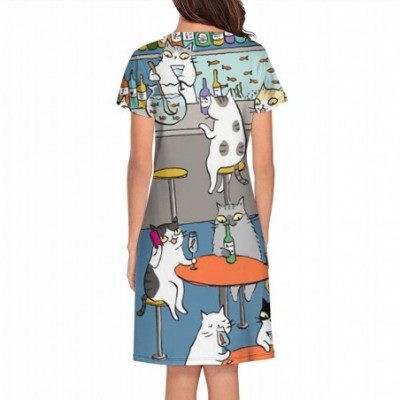 Nightgowns & Sleepshirts Nightgown Womens Sleepwear Repeating Cats Casual Sleeping Clothes Nightwear - Cat Happy Hour - C918W...