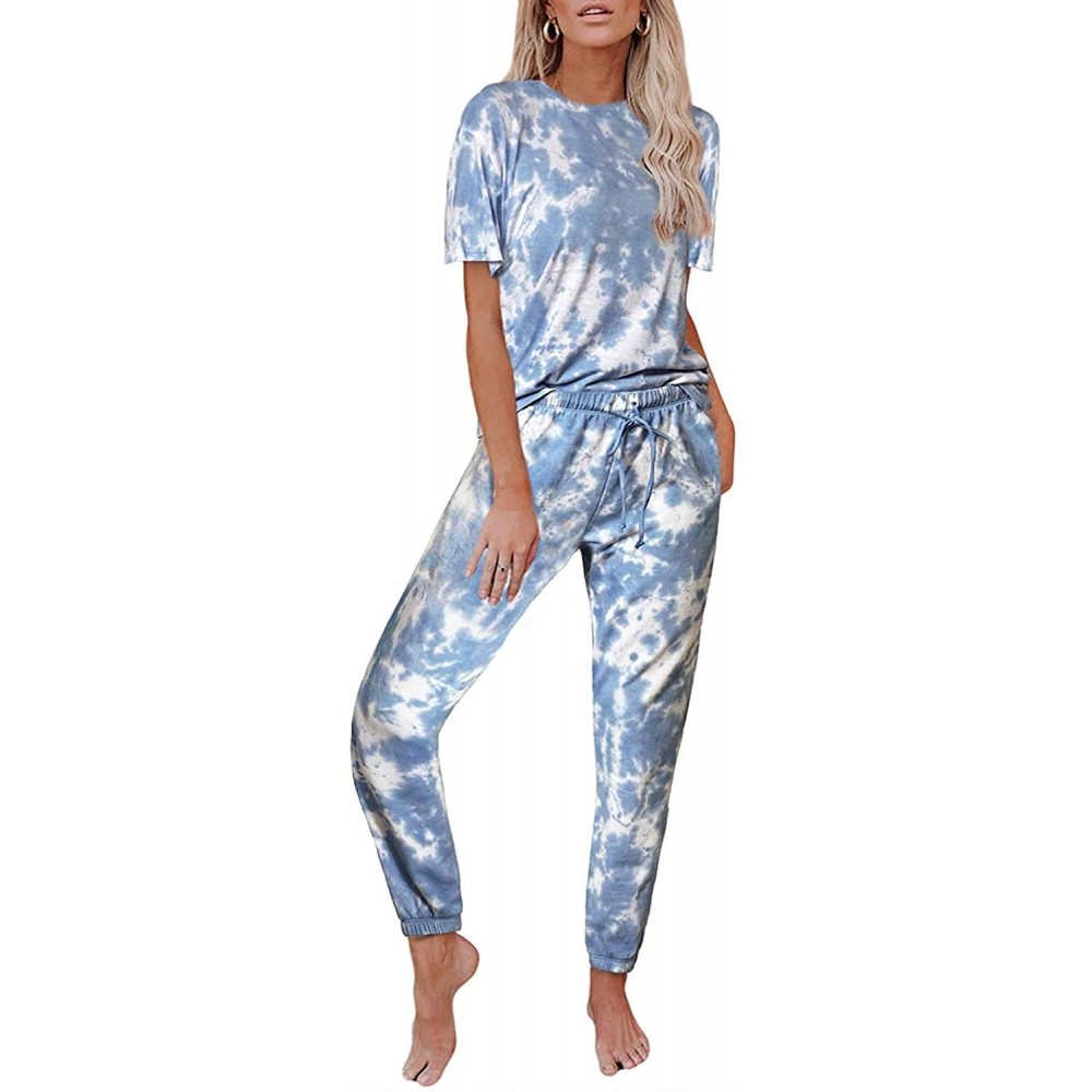 Sets Womens Tie Dye Printed Loungewear Set Tops Joggers 2 Piece Pants PJ Set Nightwear - D-blue - CO198SCXQ5Q