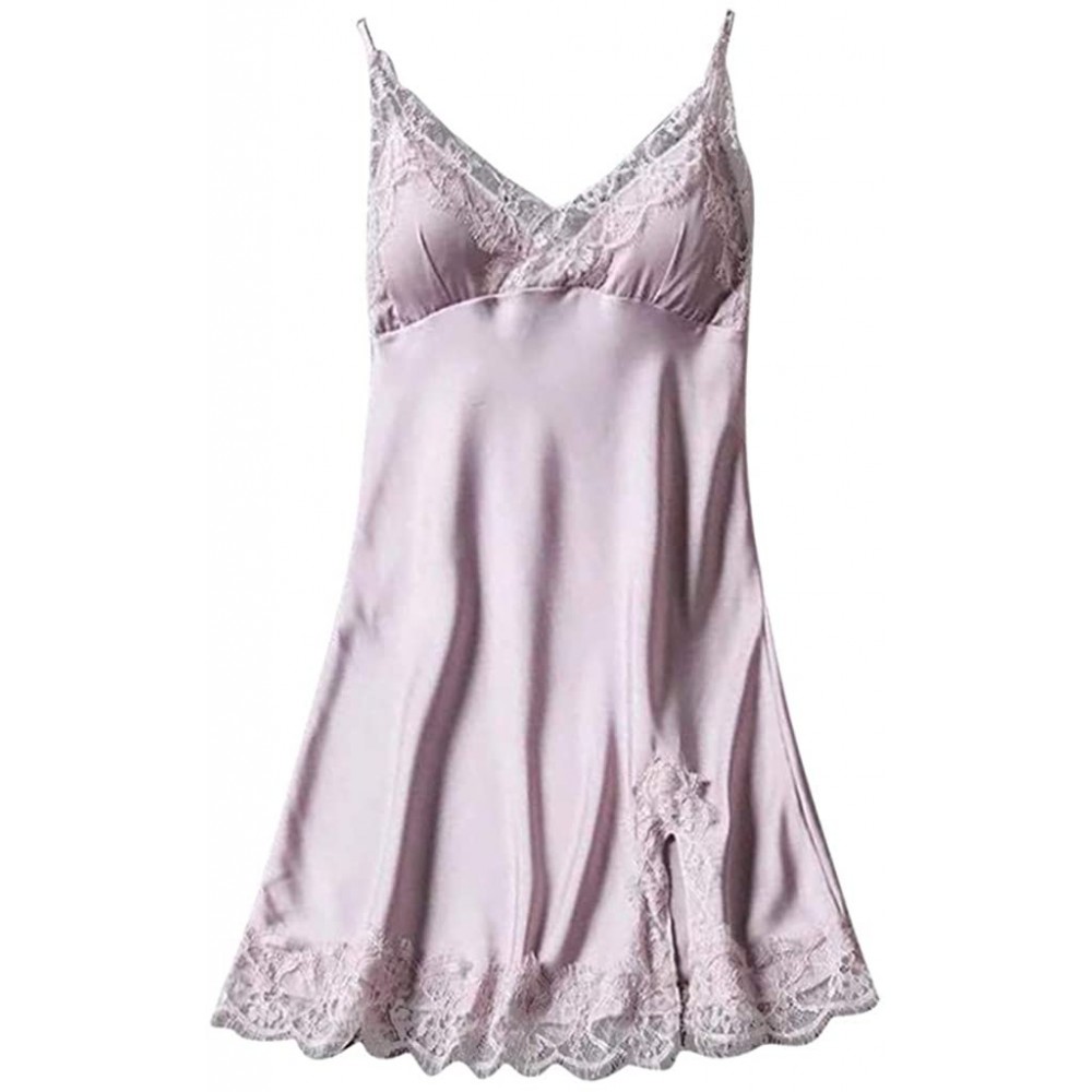 Baby Dolls & Chemises Slip Lace Lingerie for Women Sexy Chemise Nightgown Babydoll Soft Sleepwear Strappy Teddy Satin Night D...