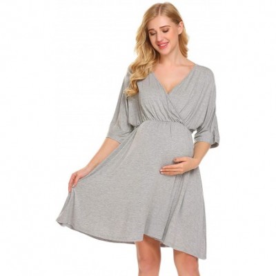 Nightgowns & Sleepshirts Women's Maternity Dress Nursing Nightgown for Breastfeeding Nightshirt Sleepwear - 8856_flower Grey ...