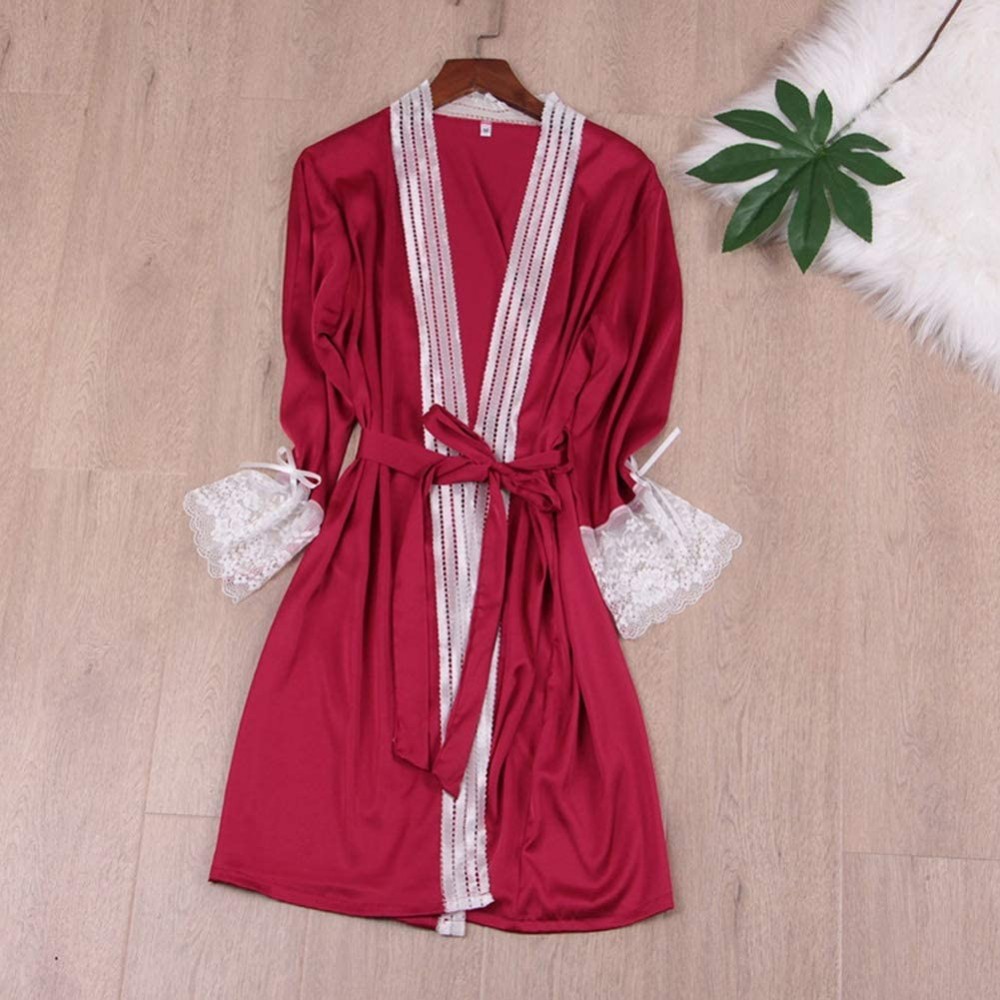 Robes Women's Bathrobe- Women Rayon Lace Robes Wedding Bridesmaid Bride Gown Kimono Solid Robe Sleepwear Nightgown Bridesmaid...