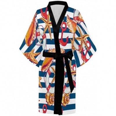 Robes Custom Seashell Starfishs Anchor Stripe Women Kimono Robes Beach Cover Up for Parties Wedding (XS-2XL) - Multi 1 - CW19...