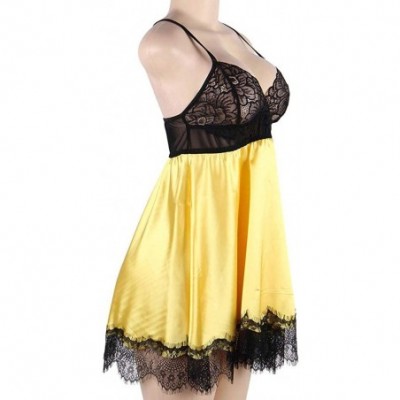 Baby Dolls & Chemises Plus Size Women's Sexy Plus Size Black Lace Lingerie Women Underwear - Yellow - CT196N0C0KA