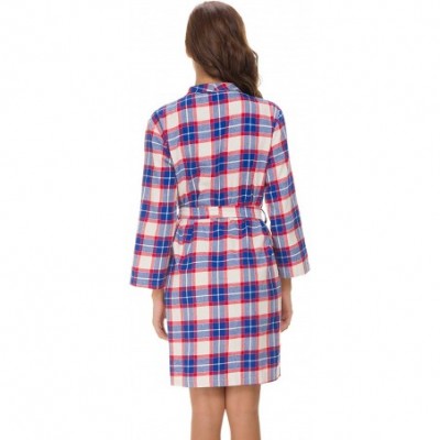 Robes Women Short Spa Robes Plaid Homewear Pockets Kimono Lounge Bathrobe - Blue - CT18GAXNYRA