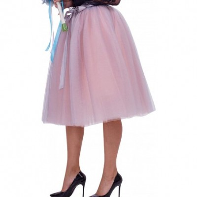 Slips Women's Summer Knee Length Tulle Skirt Pleated Bridesmaid Tutu Skirt - Gray+peach - CB18W39ZW6G