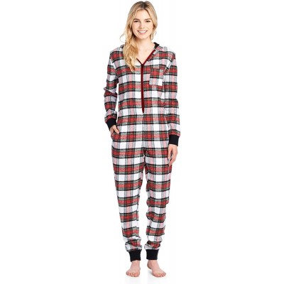 Sets Women's Flannel Hooded One Piece Pajama Union Jumpsuit - Dress Stewart - CV18EDGT84A