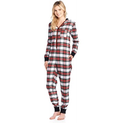 Sets Women's Flannel Hooded One Piece Pajama Union Jumpsuit - Dress Stewart - CV18EDGT84A