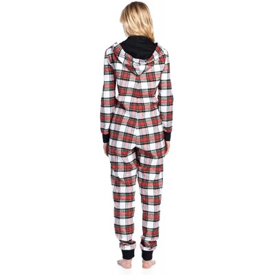 Sets Women's Flannel Hooded One Piece Pajama Union Jumpsuit - Dress Stewart - CV18EDGT84A